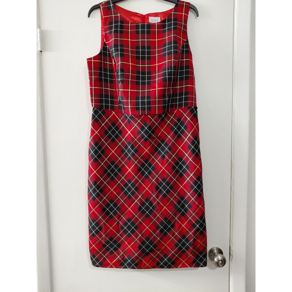 The Children's Place, Girls Holiday Christmas Dress Red Plaid Gold Trim size 12
